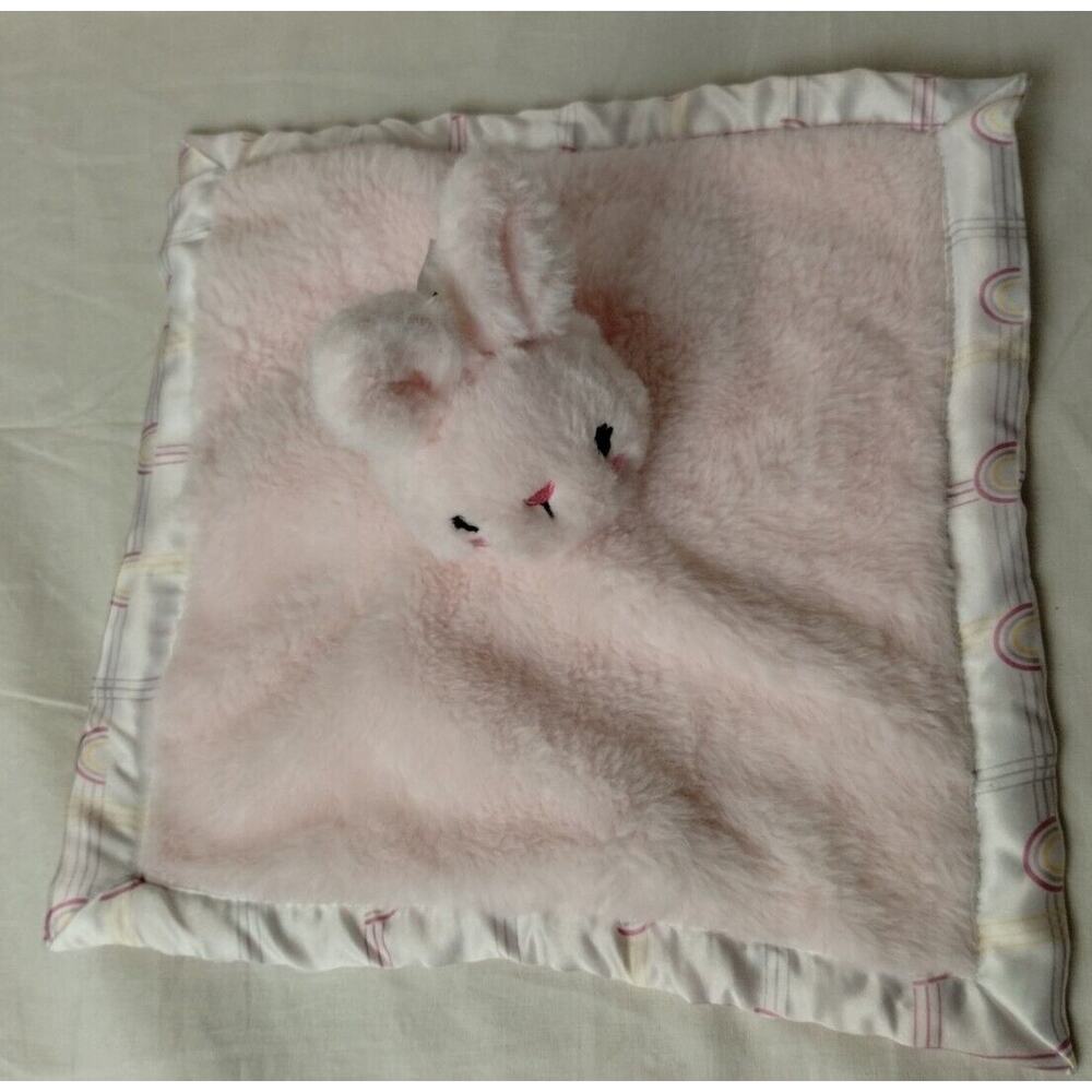 Parents Choice Solid Pink Bunny Head Blankie 12 " x 12 " - Satin Rainbows